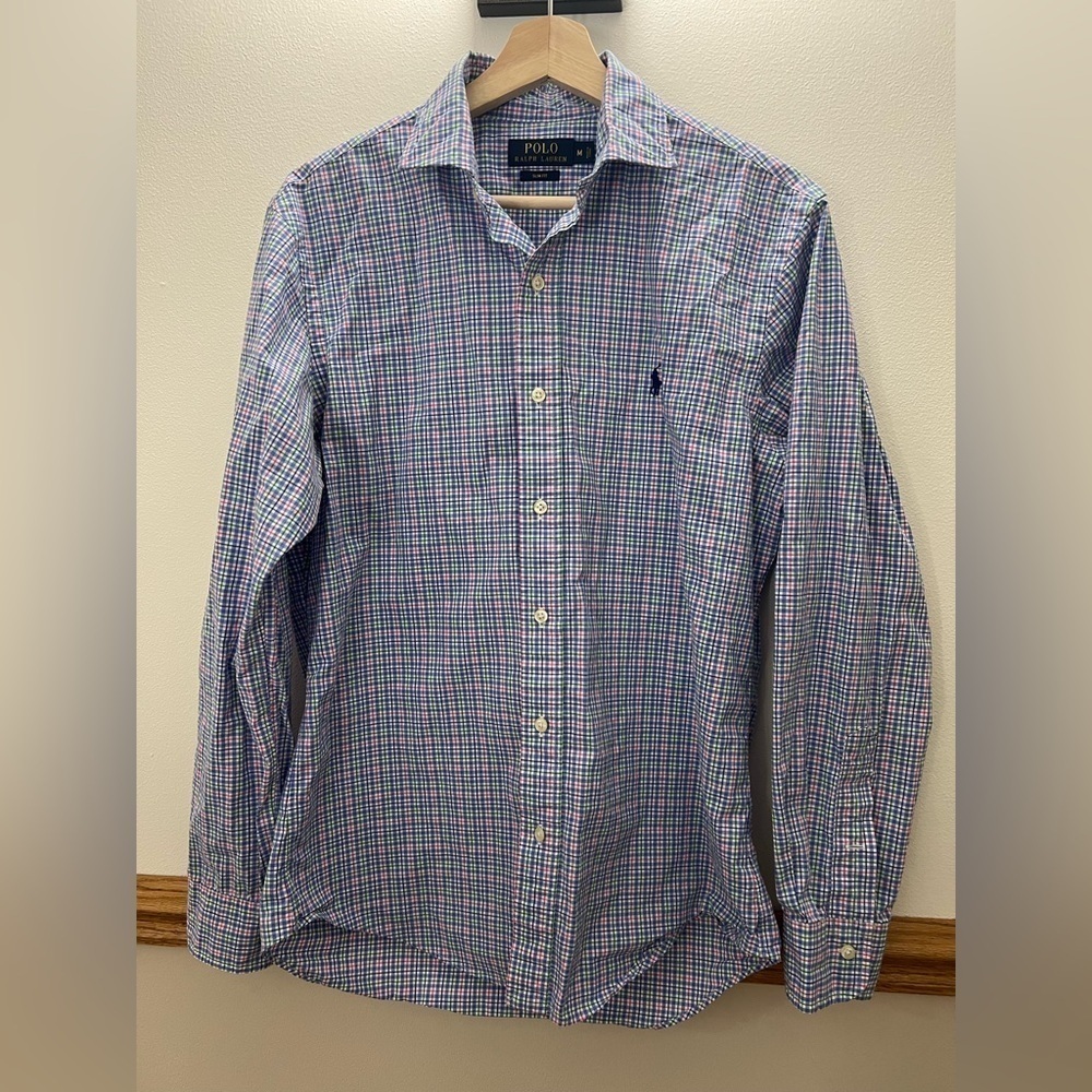 EUC Polo Ralph Lauren Plaid Long Sleeve Collared Button Down Size Medium
